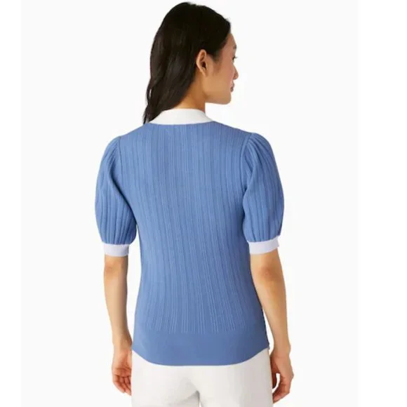kate spade Colorblock Bow-neck Sweater top blouse blue white size small nwt - Picture 2 of 4
